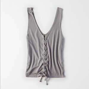 Ribbed lace-up crop tank